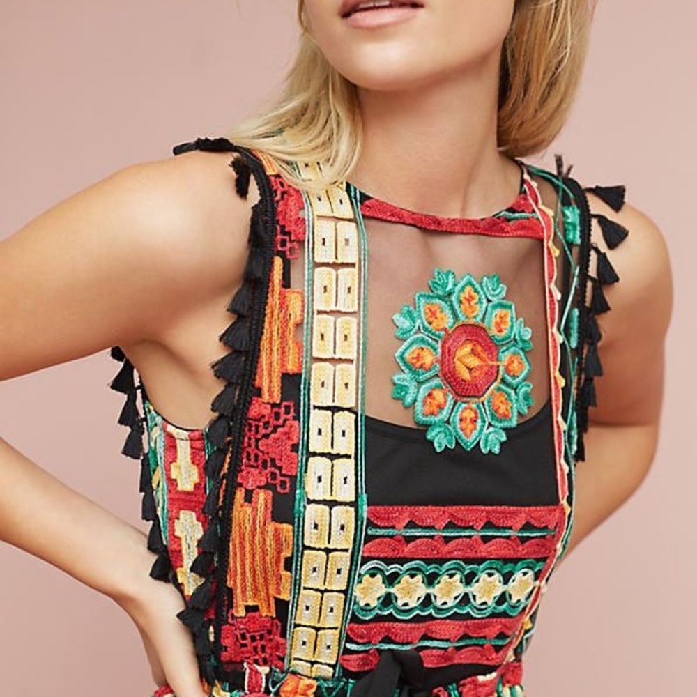 Eva Franco Multicolor Embroidered Midi Dress